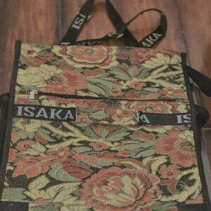 Isaka Tapestry Shopping Bag w/Wheels Rolling Tote Bag Floral Print Great Cond